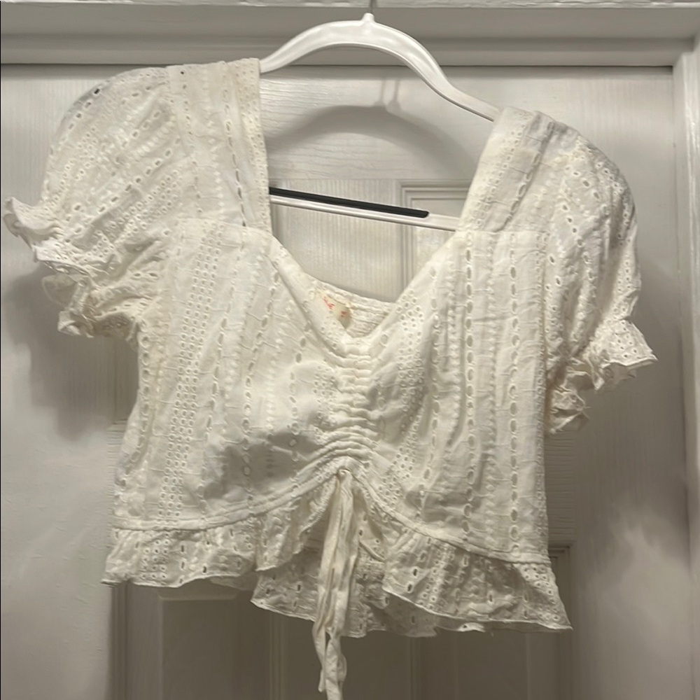ROMWE White Puff Sleeve Crop Blouse